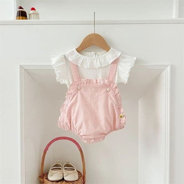 2psc Summer born Infant Baby Girls Romper Lace T-Shirt Muslin Rompers Kids Onepiece Fashion Baby Clothing 260409BJ