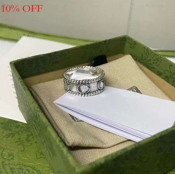 Letter Interweaving Pattern Ring 925 Sterling Silver Rings Old Carved Rough Lace Simple and Versatile Fashion Jewelry