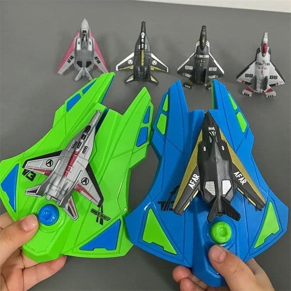 Double Launcher Launchable Aircraft Childrens Flying Toy Shooting 6pcs Fighter Manual Launcher Model Christmas Gift 260402BJ