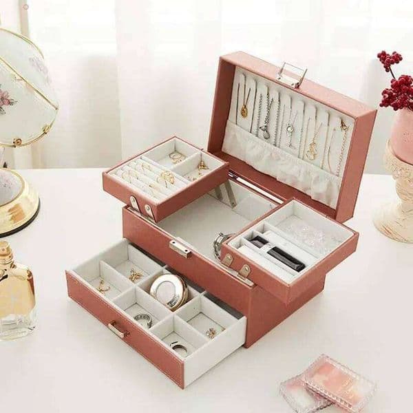Three-layer Jewelry Organize Box Large Portable Earrings Rings Storage Case PU Necklace Display Gift For Girls Jewelers Joyero 26Y0419