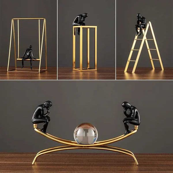 Creative Metal Contemplative Character Statues Desktop Decorative Ornaments Living Room Foyer Wine Cabinet Decorative Crafts T260420
