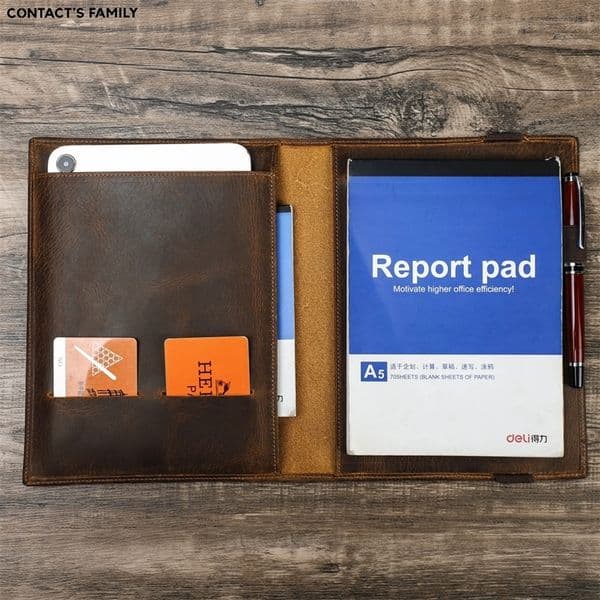 Vintage Crazy Horse Leather Notebook Portfolio For iPad Mini Case A5 Book Travel File Folder Office School Stationery Supply 250627BJ