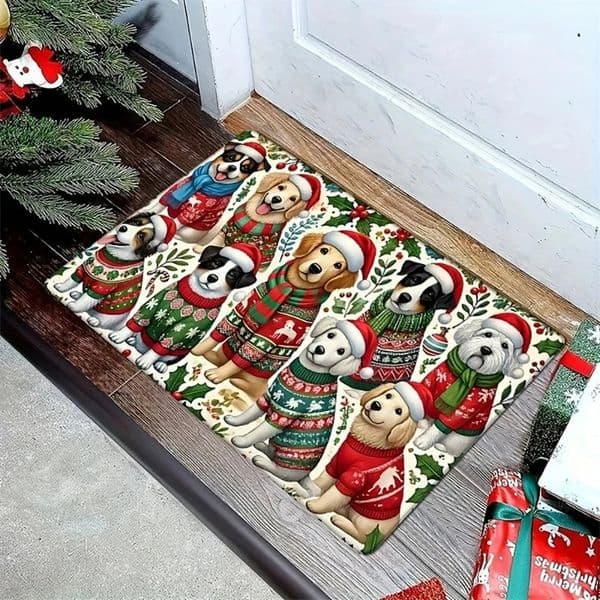 1pc Christmas Dog Mat Merry Bright Holiday Indoor and Outdoor Rear Front Door Welcome Rug Winter Door Carpet Home Decoration 251107BJ