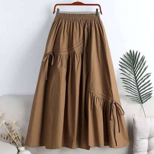 High Waist A-Line Kids Summer Casual Swing Skirt Cross-Border New Arrival Slimming Irregular Strap Mid-Length Plain Dyed