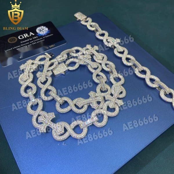 Hot Sale VVS Moissanite Cuban Link Chain Men Rapper HipHop Style 17mm 925 Silver Moissanite Cross Cuban Chain Pass Diamond Test