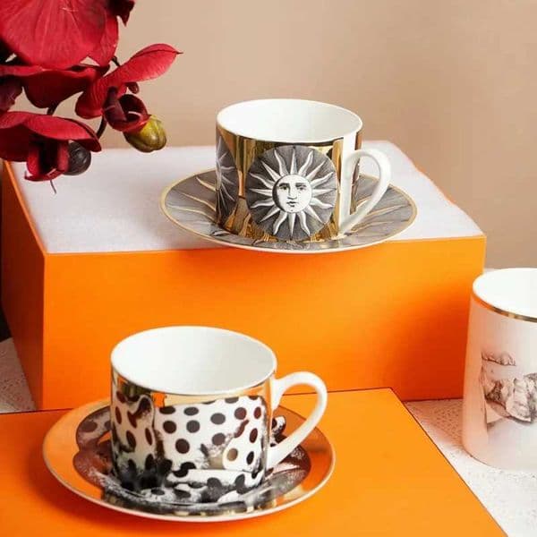 Italian Ceramics Mugs Vintage Teaware Sets Coffee Cup Saucer Set with Plate 350ml Cupa for Office Flower Tea Light Luxury Gift T260420