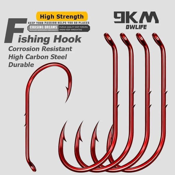 9KM Baitholder Hooks 50-200pcs Red Double Barbed Long Shank Offset Bait Holder Fish Hook for Fishing Rigs Saltwater