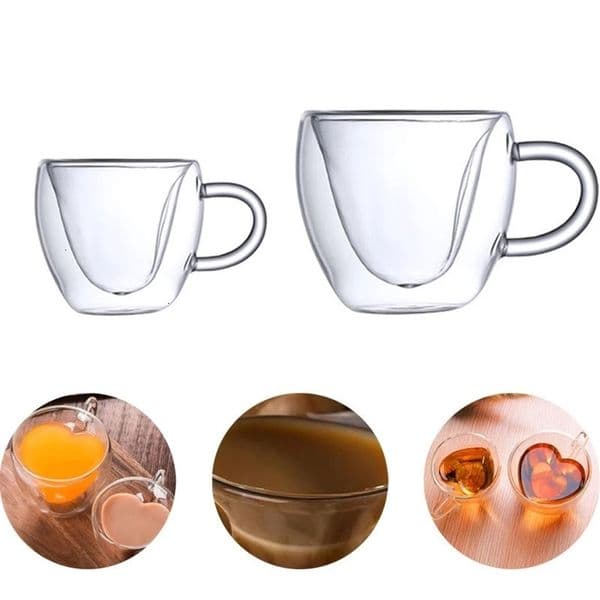 Anti-scald Heart Shaped Glass Cup Double Walled Insulated Glass Coffee Mug Double Wall Glass Clear Unique Insulated with Handle 260106BJ