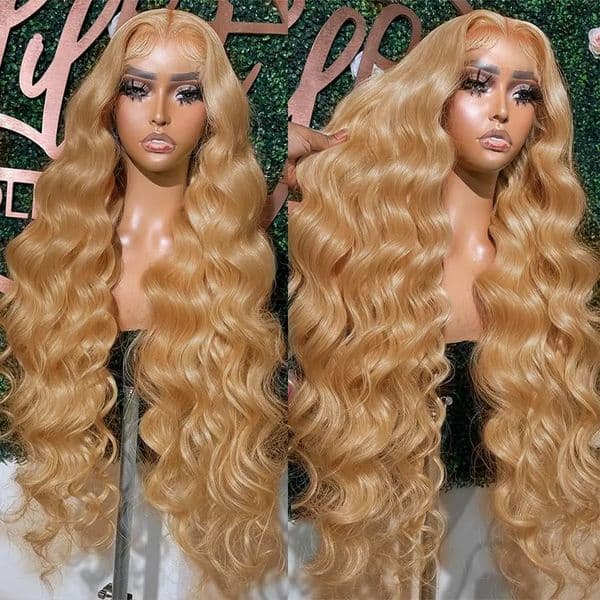 Honey Blonde Body Wave Synthetic Pre Plucked 13x4 13X6 HD Transparent Lace Front Wig For Women