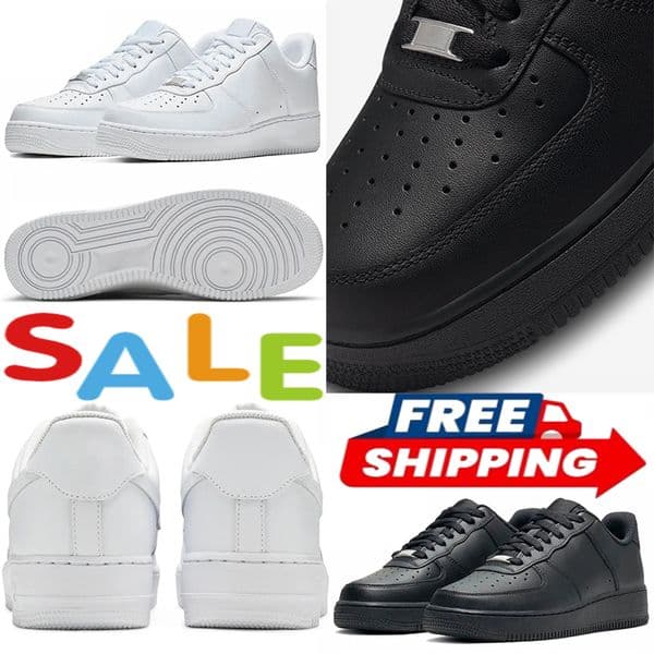 Free Shipping Designer Running Shoes 1 Classic Triple White Black Leather Platform Sports Running Trainers Women Mens Outdoors Jogging Sneakers 36-45