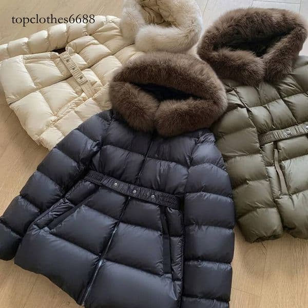 26SS High Quality Light Luxury Women Down Jacket 2024 New Winter Warm Hooded Real Fox Collar Slim Waistband Fur Puffer Coat