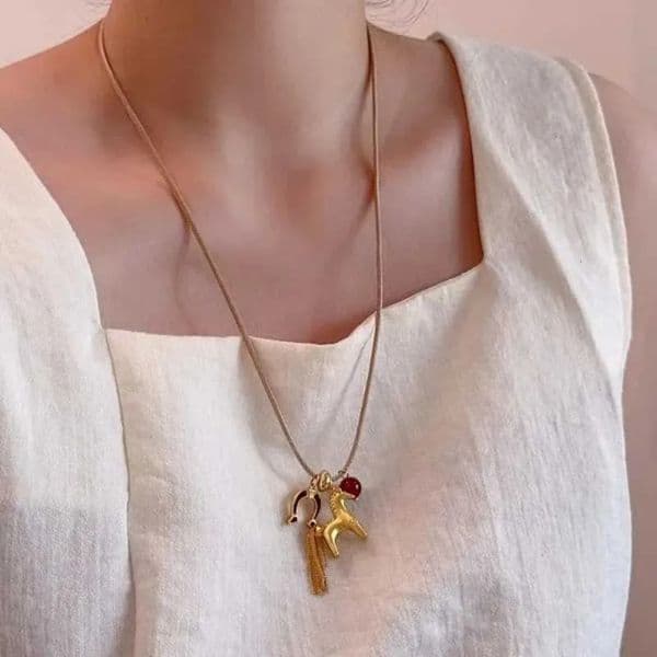 Designer Unique Design Gold Silver Metallic Horse Tassel art Pendant Necklaces For Women Mujer Adjusting Long Rope Sweater Chain H251226 19 Free Shipping