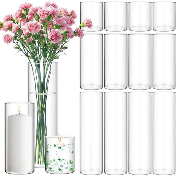 Glass Cylinder Vases 3 Different Sizes Tall Clear Flower Vase for Centerpieces, Hurricane Candle Holder Wedding Decorations 26W0420