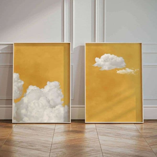Yellow Background White Cloud Wall Poster Abstract Sky Art Canvas Prints Are Used for Modern Living Room Bedroom Home Decor 26Y0420