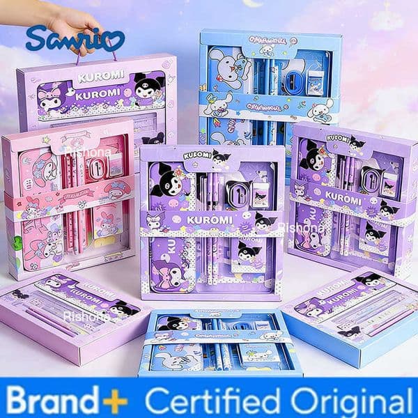 Sanrio Kuromi Deluxe Stationery Set Gift Box Cute Melody Cinnamoroll Pencil Eraser Ruler Pencil Case Happy Learning Gift Pack H260420Sanrio