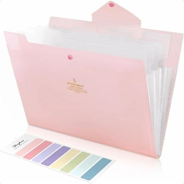 Accordion File Organizer File Folders with 5 Pockets Portable Document Organizer Pink School Office Supplies 250627BJ