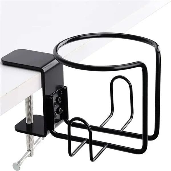 Home Clip On Table Cup Holder Vertical Horizontal Mount Anti Spill Office Desktop Mug Rack Metal Clamp Water Bottle Storage Tray 260127BJ