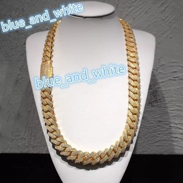 Pass Diamond Tester KIBO Jewelry Heavy VVS1 D Color 18mm Moissanites Diamond Cuban Link Chain Bust Down Iced Out Necklace