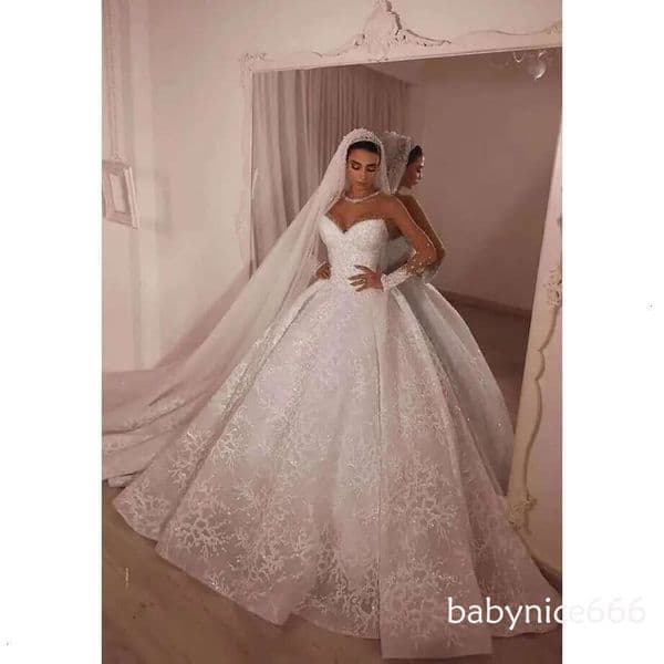 White Ivory Wedding Dresses Vintage Sheer Long Sleeves A Line Appliques Sequins Zipper Up Size New Bridal Gowns Plus SIze