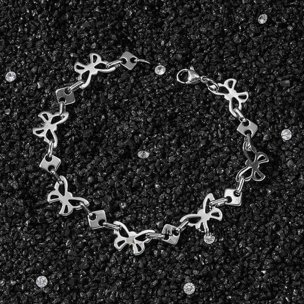 Hip-hop style stainless steel butterfly square link chain hip-hop INS street style stainless steel bracelet