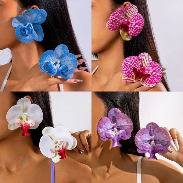 2pcs 3D Colorful Large Butterfly Orchid Earrings Fresh Atmosphere istic Floral Earrings 260418