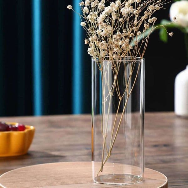 Clear Glass Vase Modern Small Cylinder Flower Centerpiece Vases for Home Office Wedding Table 26W0420