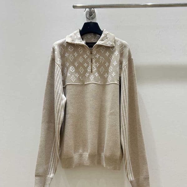 Women's Knits & Tees Designer Haute Couture Fall Winter New Product: Letter Color Block Jacquard Half-Zip Wool Knit Sweater Fashionable Unisex Sweater GDJ9