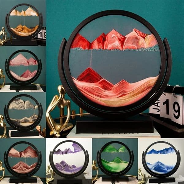 3D Rotatable Hourglass Moving Sand Art Picture Round Glass Black Frame Sandglass Deep Sea Sandscape Quicksand Home Decorations 250606BJ