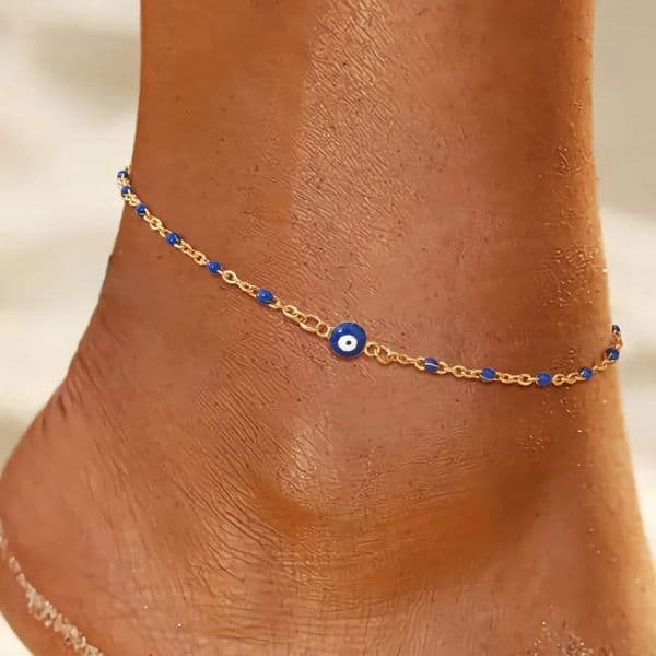 Stainless Steel Lucky Anklet Bracelet for Women Blue Eye Beaded Chain Foot Anklets Summer Beach Lucky Amulet Gift 260409