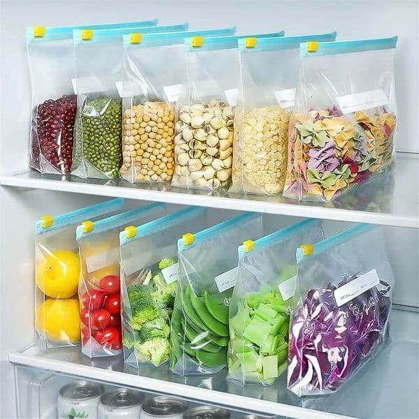 10 Pcs Reusable Food Storage Covers Bags Wrap Plastic Ziplock Household Food Preservation Sealed Zipper Kitchen Moisture-Proof 250514BJ