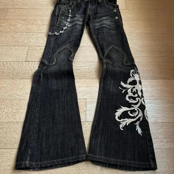 High Waist Harajuku Loose Embroidered Women Jeans with Rock Punk Style Y2K Micro La Retro Wide Leg Pants 260420