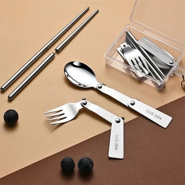 3pcs/set Outdoor Cutleries Stainless Steel Spoon Fork Chopstick For Camping Travel School Use Portable Folding Metal Tablewares 260127BJ
