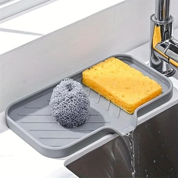 Silicone Kitchen Sink Tray Soap Dish Holder with Drain Tip Countertop Sink Scrubber Drain Pad for Sponge Kitchen Bathroom Tools 250520BJ
