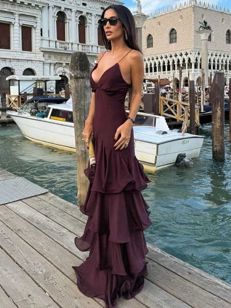 Elegant Solid Ruffled Sling Dress for Women Fashion Sveless Backless Party Maxi Dresses 2025 New Female Vacation Robes Street L260420