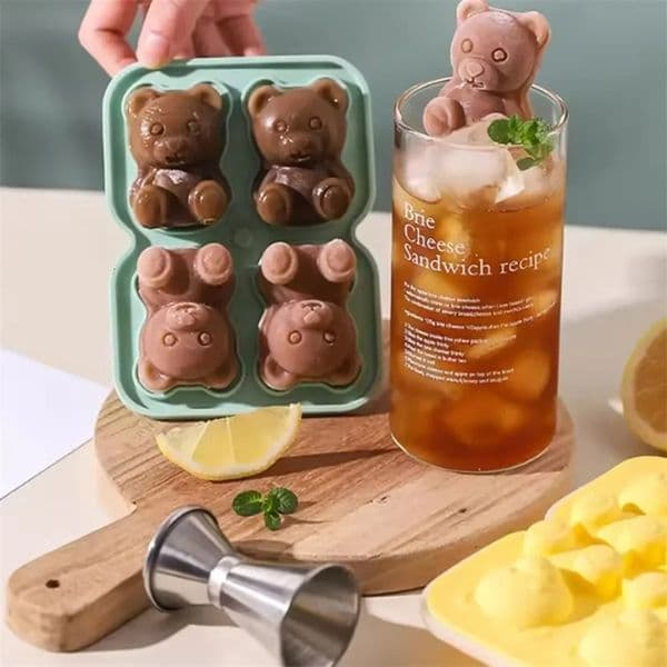 Cute Teddy Bear Ice Cube Making Mold Splash-proof and Easy To Fall Off for Refrigerator with Container Cute Bear Ice Cube Tray 260320BJ
