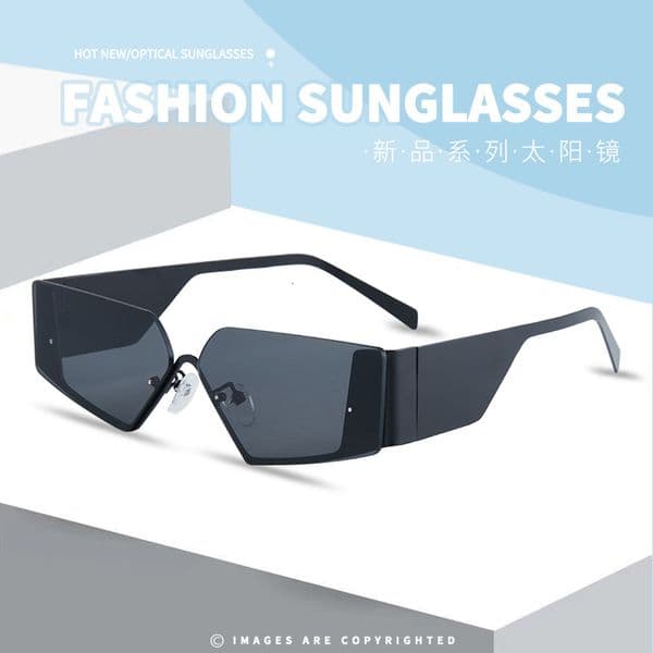 9327 Cat Eye Metal Square Frame Cut-Edge for Women, Ins Internet Celebrity Style Unique Retro Sunglasses