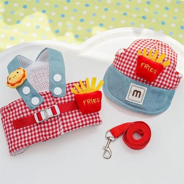 Pet French Fries Chest and Back Traction Rope Set Four Season Cat Dog Clothing Outdoor Activities Sun Hat Supplies Dog Harness 251201BJ