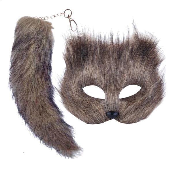 Designer Halloween whole day Cat Cosplay Set: Faux Fur travel Half Face Mask & Tail Accessory Kit Free Shipping 8