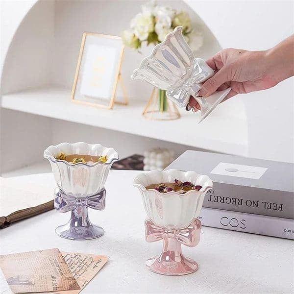 1Pcs 180ML Ceramic Ice Cream Footed Dessert Bowl Cup Milk Yogurt Ce Dessert Serving Dish Fruit Salad Pudding Trays 260228BJ