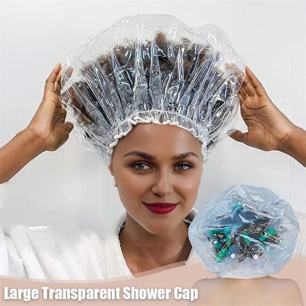 1Pc Oversized Large Transparent Shower Cap Reusable Pvc Waterproof Oil Baking Bathing Hat for Women Men Thick Long Braids Hair 250527BJ