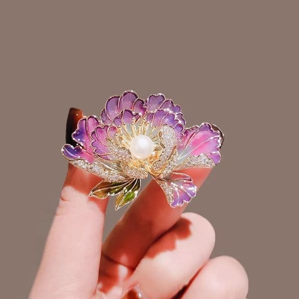 Chinese Style Enamel Peony Flower Feel High-end Cheongsam Collar Pin Clothing Anti-exposure Buckle Brooch for Women