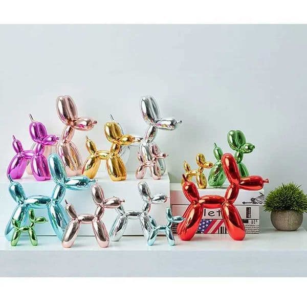 Animals Figurine Resin Cute Shiny Balloon Dog Shape Statue Art Sculpture Figurine Craftwork Home Decor with Antiskid Mat Lucky T260512