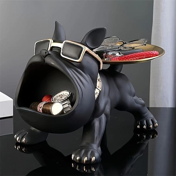 Black Bulldog Storage Decoration Set 1 piece - Stylish resin statue with gold rimmed glasses and dial - Perfect for home 260106BJ
