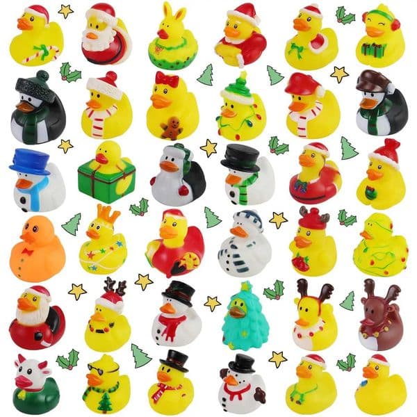 24/48 Pcs Christmas Rubber Ducks in Bulk Toys Holiday Rubber Ducks for Jeep Ducking Xmas Party Favors Decorations C260420