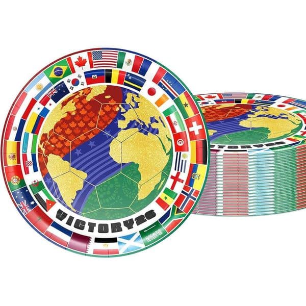 20Pcs 9 Inch Disposable Party Plates World Cup 2026 Theme Plate Set International Flags Themed Football Paperplates Global Soccer Celebration Supplies