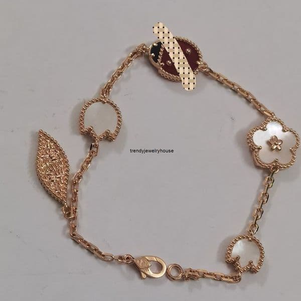 Vanly cleeff Jewelry High Version V Gold Four-Leaf Clover Five-Flower White Mother-of-Pearl Bracelet High Version Women Thick Plated 18k Red Agate Ladybug Bracelet