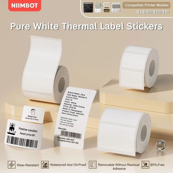 NIIMBOT B21B1B3S Full white series Thermal Label Sticker Paper Printable 2050mm 260421