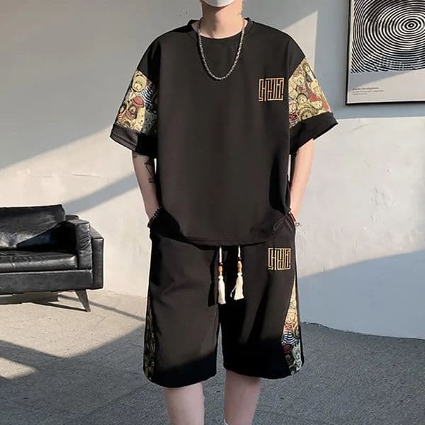 Summer Leisure Men Set Bear Graffiti Tees T-shirtshorts 2-piece Comfortable and Breathable for Men Top Print Tshirts Sets 260420