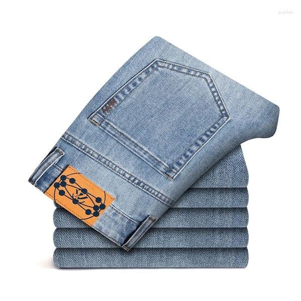 Men's Jeans 2026 Light Blue White Youthful Vitality Cloth Cotton Stretch Men Regular Fit Straight Trousers Midweight Casual Pants