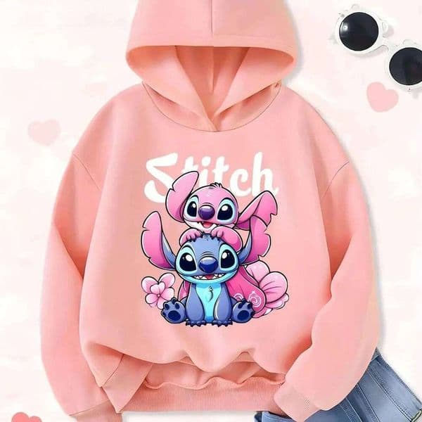Autumn Winter Design Stitch Lilo Pattern Print Children Hoodies Trendy Boys Girls Sweatshirt Warm Fleece Fashion Kids Pullover S260420